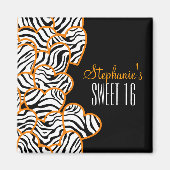 Stijlvol Sinaasappel Sweet 16 Zebra Heart Design N Magneet (Voorkant)