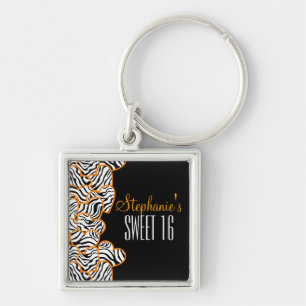 Stijlvol Sinaasappel Sweet 16 Zebra Heart Design N Sleutelhanger