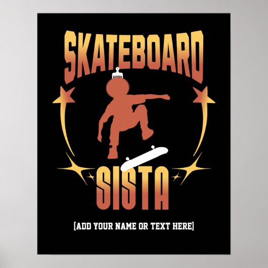 Stijlvol SKATEBOARD SISTA Afro Skateboarden op maa Poster (Voorkant)