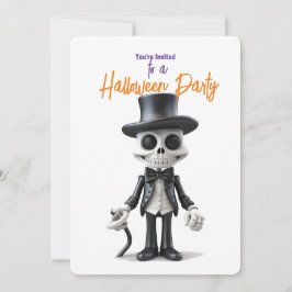 STIJLVOL SKELET IN ZWART PAK HALLOWEEN PARTY KAART