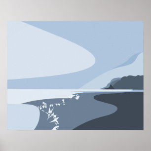 Stijlvol Steel-Blue Digital Art Seascape Poster
