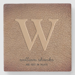 Stijlvol, stijlvol leder zwart goudscript monogram stenen onderzetter