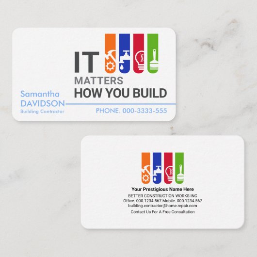 Stijlvol Tabblad Handyman Tools Visitekaartje (Voorkant / Achterkant)
