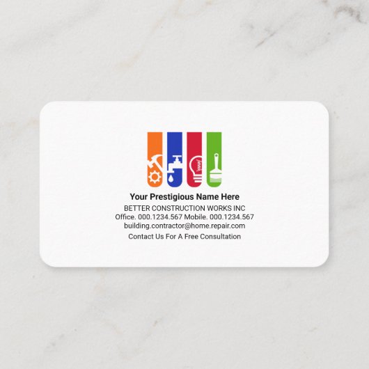 Stijlvol Tabblad Handyman Tools Visitekaartje (Achterkant)