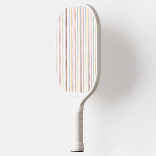 Stijlvol Terug naar Schoolkleurige Stripes Monogra Pickleball Paddle (Links)