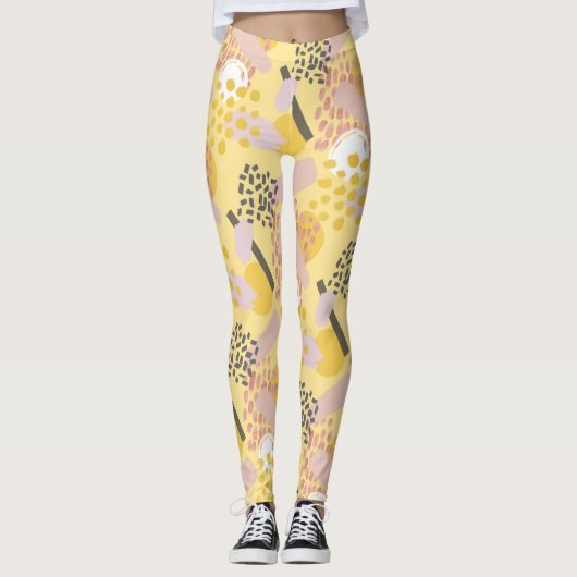 Stijlvol trendy Abstract patroon in geel en roze Leggings (Voorkant)