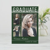 Stijlvol Trendy Modern 3 Fotogroen Afstuderen Aankondiging (Staand voorkant)