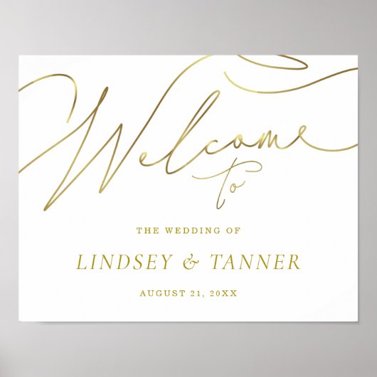 Stijlvol trouwwelkomstteken met Faux Gold Script Poster (Voorkant)