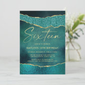 Stijlvol Turquoise & Gold Agate 16e verjaardag Kaart (Staand voorkant)