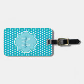 Stijlvol Turquoise Polka Dots Monogram met naam Bagagelabel (Voorkant horizontaal)