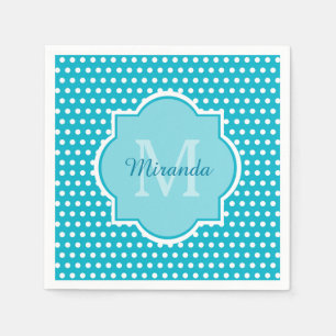 Stijlvol Turquoise Polka Dots Monogram met naam Servet