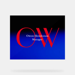 Stijlvol uniek blauw rood vet tekst monogram acryl bord