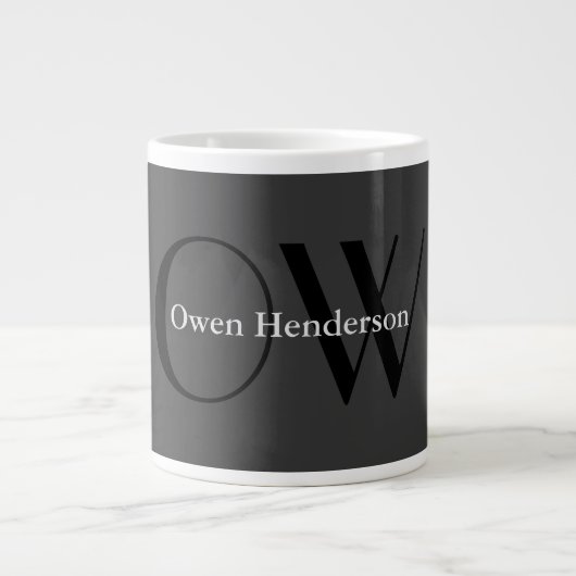 Stijlvol uniek grijs zwart monogram extra grote beker (Voorkant)