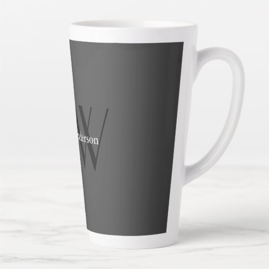Stijlvol uniek grijs zwart monogram latte mok (Rechts)