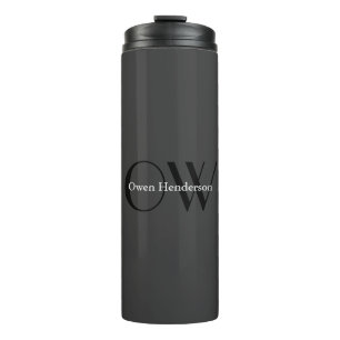 Stijlvol uniek grijs zwart monogram thermosbeker