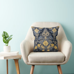 Stijlvol vintage geel blauw bloemmotief kantpatroo kussen