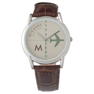 Stijlvol vliegtuig met initiaal en naam van de pil horloge