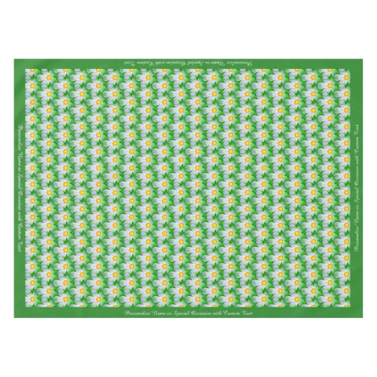 Stijlvol White Daisy Pattern Groen Gepersonaliseer Tafelkleed (Voorkant (Horizontaal))