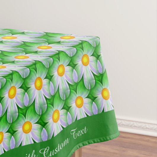 Stijlvol White Daisy Pattern Groen Gepersonaliseer Tafelkleed (Voorbeeld)