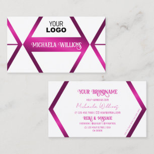 Stijlvol White Geometric Shimmery Pink met Logo Visitekaartje