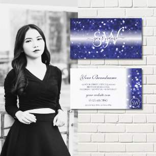 Stijlvol wit blauw glitter Stars Monogram Visitekaartje