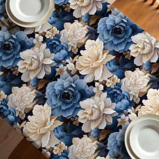 Stijlvol wit blauwe bloem ivoren tafelkleed decora