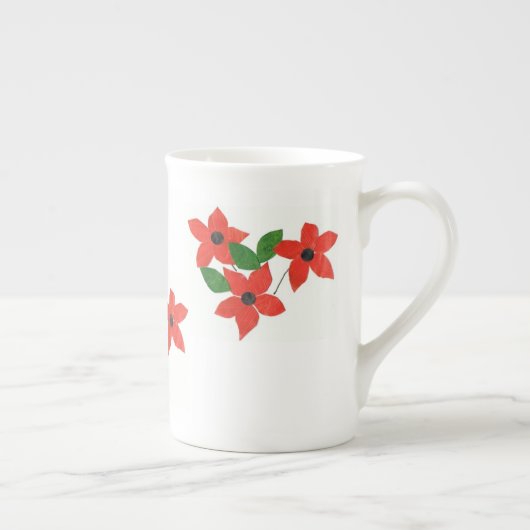 Stijlvol wit bot China Mok Rood Floral design (Rechts)