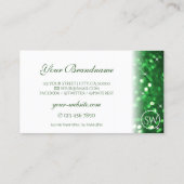 Stijlvol wit en groen glitter monogram visitekaartje (Achterkant)