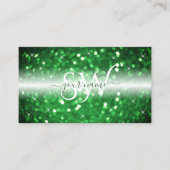 Stijlvol wit en groen glitter monogram visitekaartje (Voorkant)