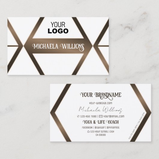 Stijlvol wit Geometric Brown Shimmer met Logo Visitekaartje (Voorkant / Achterkant)