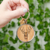 Stijlvol wit hertenkop houtnerfprint sleutelhanger (Hand)