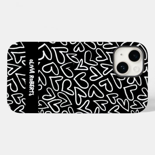 Stijlvol wit krijt harten patroon gepersonaliseerd Case-Mate iPhone case (Achterkant (horizontaal))