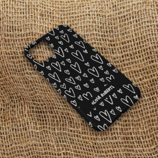 Stijlvol wit krijt harten patroon gepersonaliseerd Case-Mate iPhone 14 hoesje