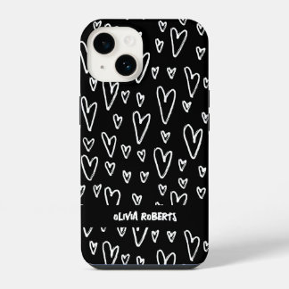 Stijlvol wit krijt harten patroon gepersonaliseerd iPhone 14 hoesje
