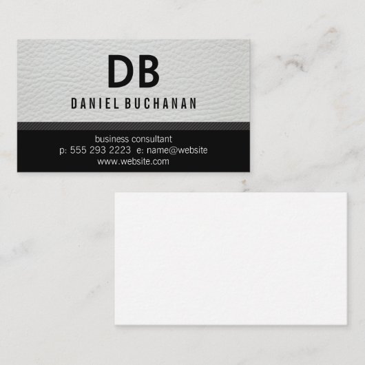 Stijlvol wit namaakleer met monogram visitekaartje (Voorkant / Achterkant)