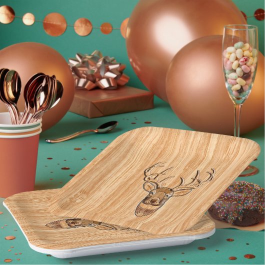 Stijlvol Witte staart Der Licht Hout Graan Deco Papieren Bordje (Multi)