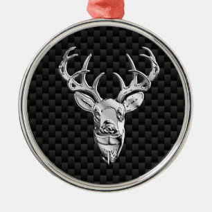 Stijlvol zilver-deer op koolstofvezel metalen ornament