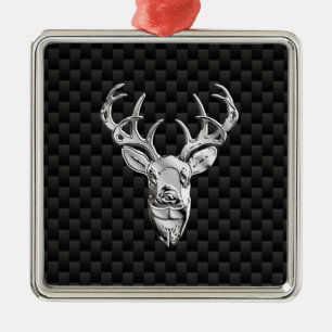 Stijlvol zilver-deer op koolstofvezel metalen ornament
