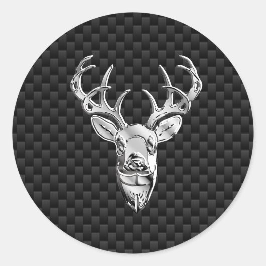 Stijlvol zilver-deer op koolstofvezel ronde sticker (Voorkant)