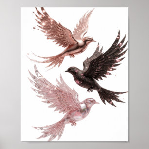 Stijlvol Zilver DRIE GESEGENDEN VOGELS Ontwerp Poster