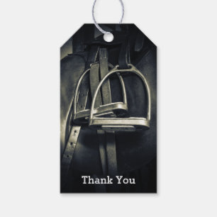 Stijlvol zilver Stirrups Engels zadelzadel Dank je Cadeaulabel