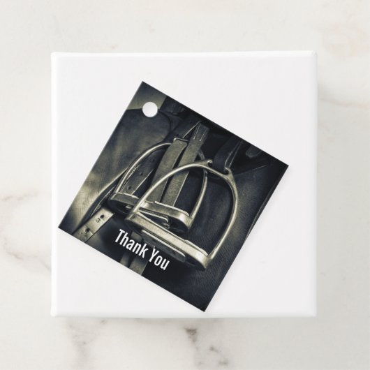 Stijlvol zilver Stirrups op het Engelse zadelzadje Bedankjes Labels (In situ)