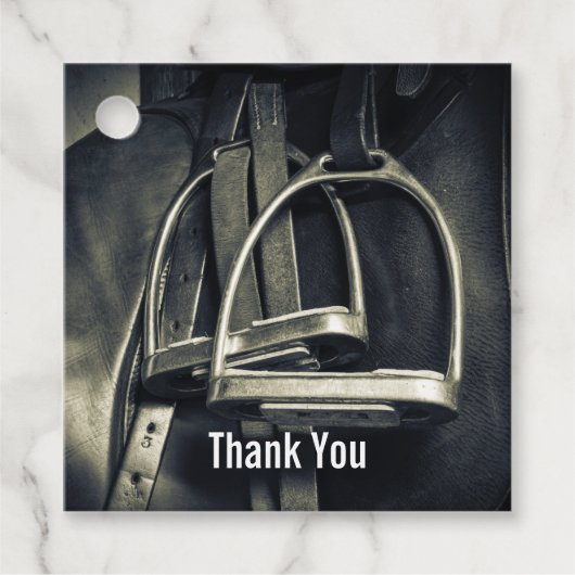 Stijlvol zilver Stirrups op het Engelse zadelzadje Bedankjes Labels (Voorkant)