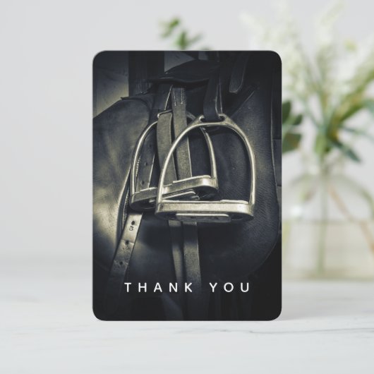 Stijlvol zilver Stirrups op het Engelse zadelzadje Bedankkaart (Staand voorkant)