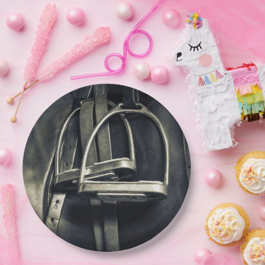 Stijlvol zilver Stirrups op het Engelse zadelzadje Papieren Bordje (Feest)