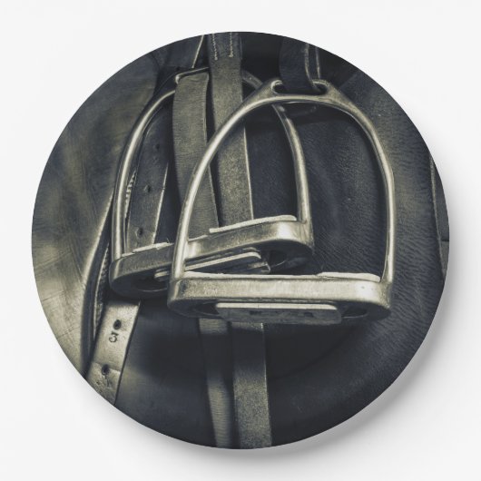 Stijlvol zilver Stirrups op het Engelse zadelzadje Papieren Bordje (Voorkant)