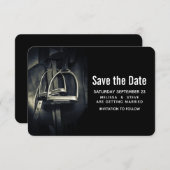 Stijlvol zilver Stirrups op het Engelse zadelzadje Save The Date (Voorkant / Achterkant)