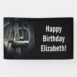 Stijlvol zilver Stirrups op het Engelse zadelzadje Spandoek