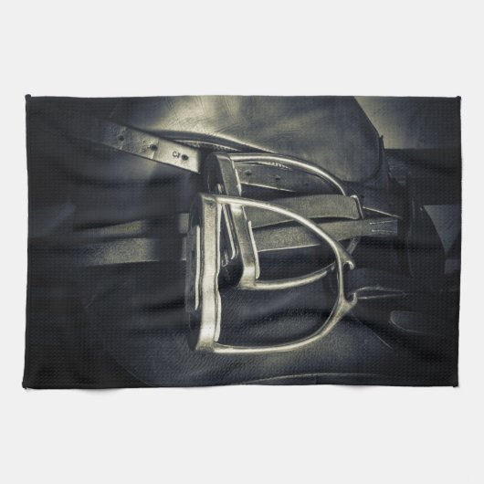 Stijlvol zilver Stirrups op het Engelse zadelzadje Theedoek (Horizontaal)