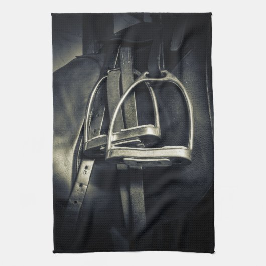 Stijlvol zilver Stirrups op het Engelse zadelzadje Theedoek (Verticaal)